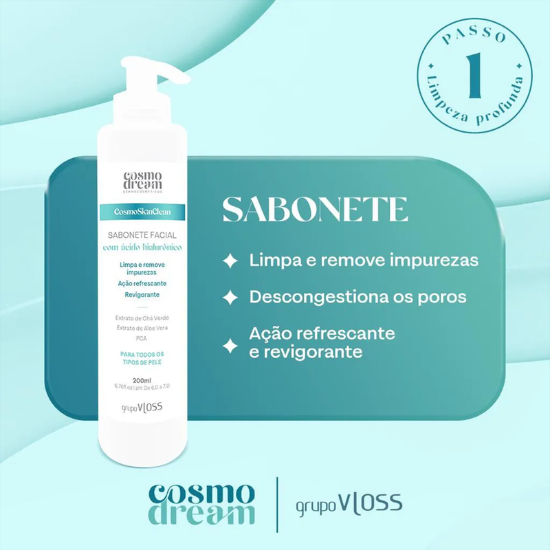 Sabonete Facial com Ácido Hialurônico 200ml - CosmoDream