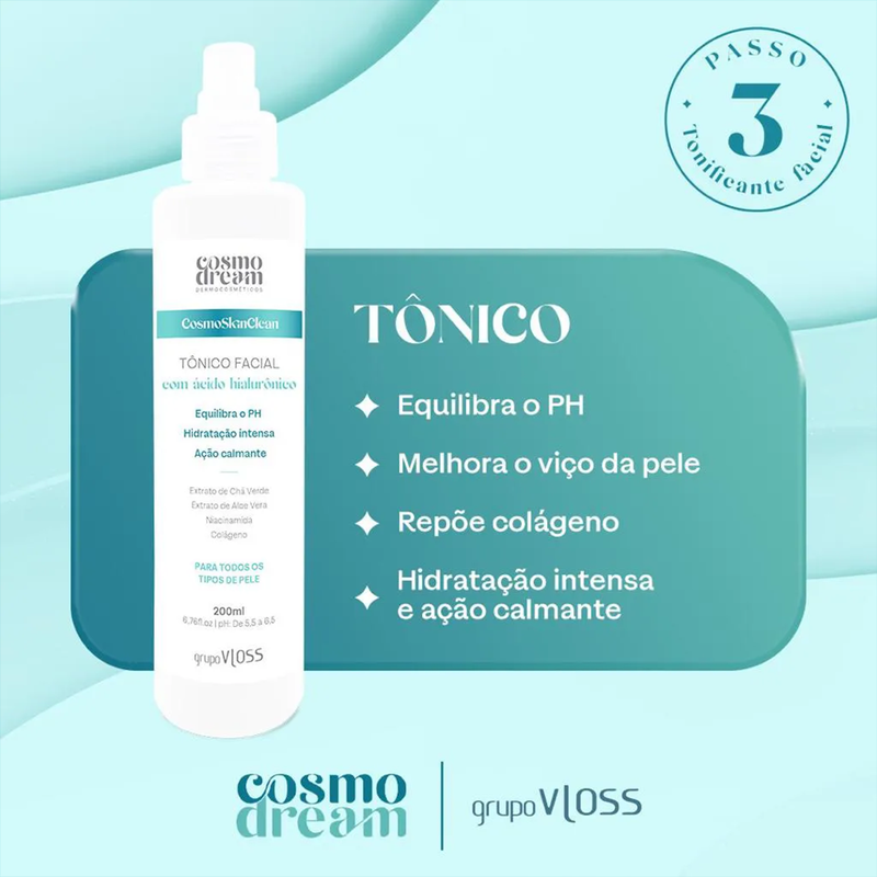 Tônico Facial com Ácido Hialurônico 200ml - CosmoDream